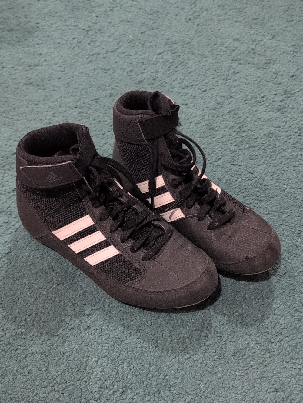 adidas Black High-Top Sneakers with White Stripes Size Youth 3